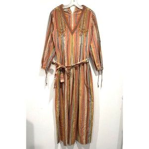 Vintage Traecy‎ Lowe London 1970 House dress Striped size S Cotton Washable Boho